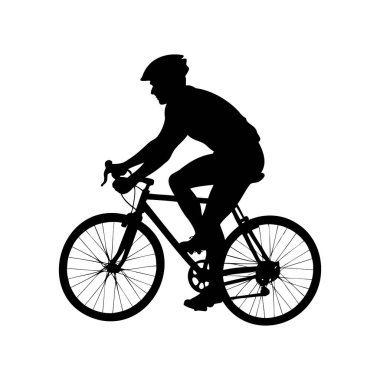 Bisiklet süren siyah bir bisikletçi silueti.