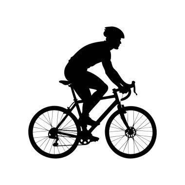Beyaz arka plan tarafında bisiklet süren bisikletçi silueti