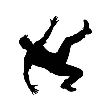 Kollarını açmış, dramatik bir düşüşte olan bir adamın silueti.