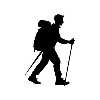 Sırt çantasıyla gezen bir adamın silueti ve beyaz üzerinde yürüyüş yapan Polonyalılar