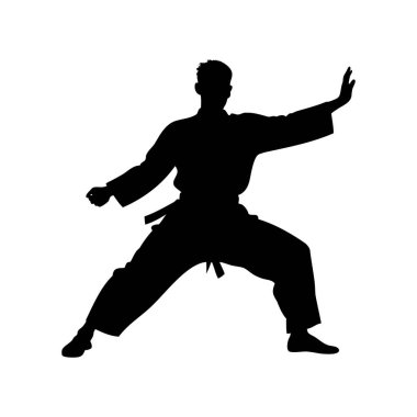 Dövüş duruşu için Karateka silueti dövüş sanatları kata hareketi yapıyor
