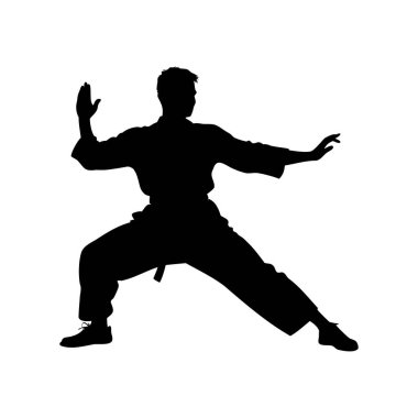 Dövüş Sanatçısı Silueti Siyah Giyside Açık Ellerle Savunma Duruşması Gösteriyor