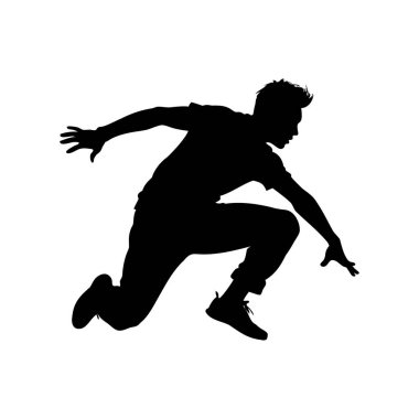 Parkour atletinin dinamik silueti atlama hareketini ustalıkla yapıyor.