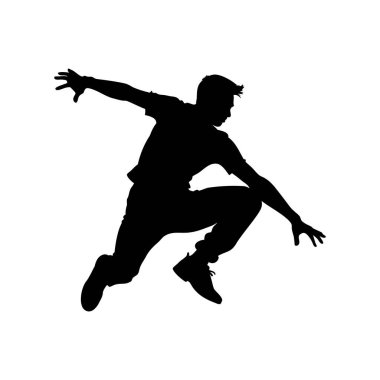 Erkek figürünün dinamik silueti serbest atlayış yapıyor.