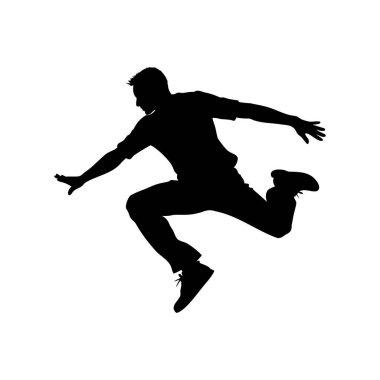 Genişletilmiş kolları ve bacakları olan, Midair 'da Bir Adamın Silueti