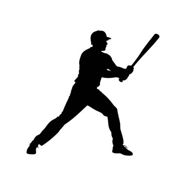 Beyzbol oyuncusunun silueti kaleye bir sopa sallamaya hazırlanıyor.