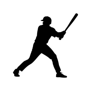 Beyzbol oyuncusunun silueti tahta bir sopayla topa vuruyor.