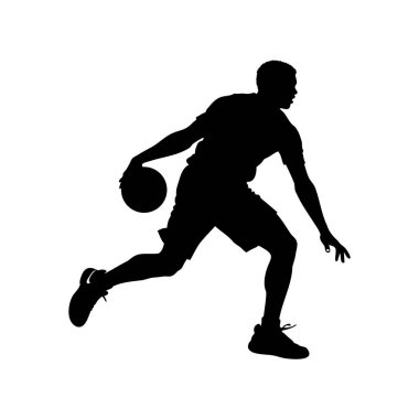 Bir basketbolcunun silueti salya akıtıyor, yetenek ve atletizm gösterisi yapıyor.