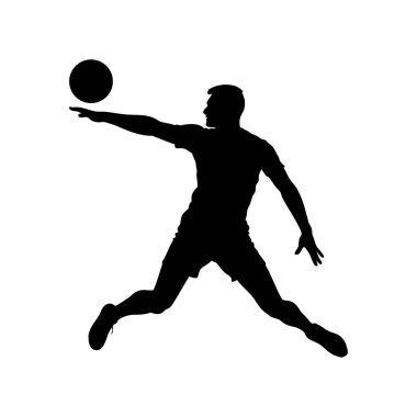 Havada zıplayan ve topu yakalayan bir adamın silueti.