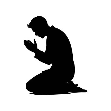 Elleri birbirine kenetlenmiş dua eden bir adamın silueti.