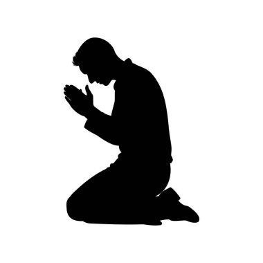 Diz çöküp dua eden bir adamın silueti.