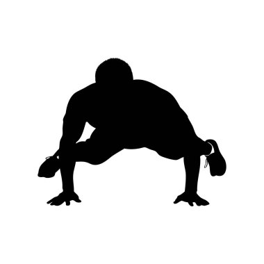 İleri düzey yoga ya da beden eğitimi pozisyonu yapan bir adamın silüeti.