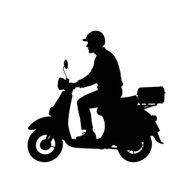 Teslimat kutusuyla scooter süren bir adamın siyah silueti..