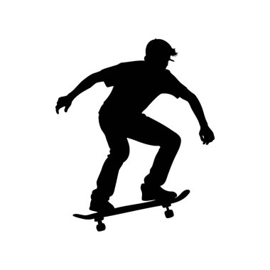 Siyah kaykaycı silueti beyaz bir arka planda Ollie taklidi yapıyor