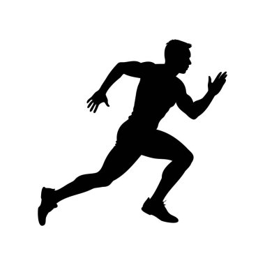 Yarışta ya da egzersizde hızlı koşan kaslı bir adamın silüeti.