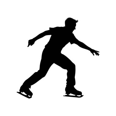 Beyaz arka planda patinajcı silueti karmaşık bir buz pateni hareketi yapıyor.