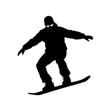 Kış sporlarının özünü yakalayan hareket halindeki snowboardcu silueti.