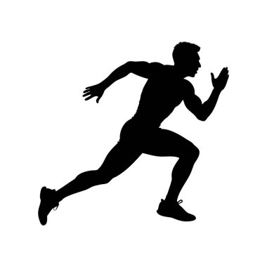 Hızlı koşan bir adamın silüeti, atletizm ve hız gösteriyor, siyah ve beyaz