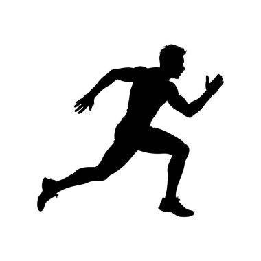 Koşan kaslı adamın silueti, siyah giyen atletik koşucu.