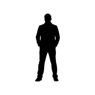 Siyahlar içinde elleri ceplerinde duran kendinden emin bir adamın silueti.