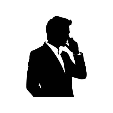Sofistike siyah takım elbise içinde akıllı telefon kullanan bir yöneticinin silueti.