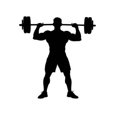 Ağır halterleri kaldıran kaslı bir adamın silüeti.