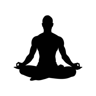 Meditasyon yapan kaslı bir adamın silueti, farkındalığı gösteriyor.
