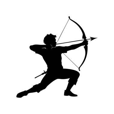 Odaklı ok ve yay çizen bir okçunun silueti