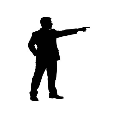 Takım elbiseli bir adamın silueti ileri liderlik kararlılığını işaret ediyor.