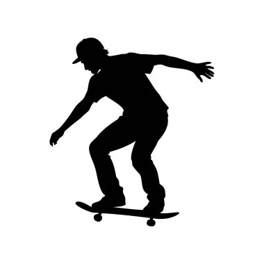 Genç bir kaykaycının silueti kaykayla bir numara yapıyor.