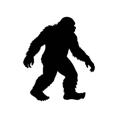 İki ayak üzerinde yürüyen gizemli bir maymunun siyah silueti.