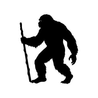 Koca Ayak 'ın silueti vahşi doğada bastonla yürüyor.