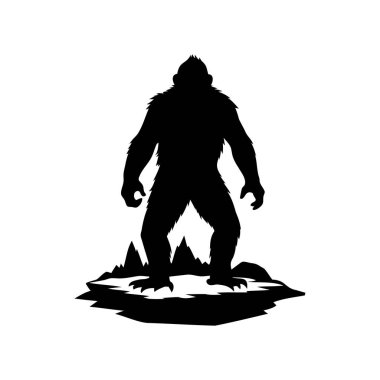 Beyaz arka planda kayalık arazide duran Koca Ayak 'ın silueti