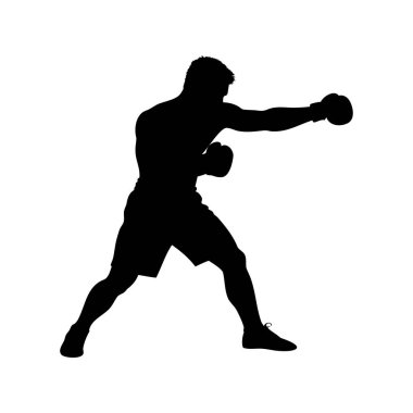 Dinamik Hareket Pozu Vererek Yumruk Atan Bir Boksörün Silueti