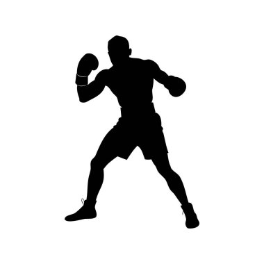 Boks eldivenleriyle dövüşen bir boksörün silueti.