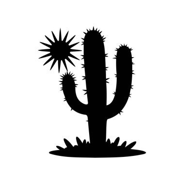 Çöl manzarasında güneşli bir kaktüsün silueti.