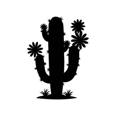 Çöldeki Çiçekli Saguaro Kaktüsünün Silüeti