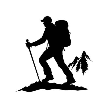 Dağlık arazide sırt çantalı bir yürüyüşçünün silueti doğayı fethediyor.