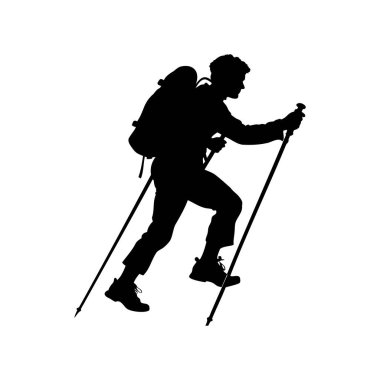 Belirli bir yürüyüşçünün silueti Dik bir patikaya tırmanıyor