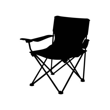Kamp sandalyesinin siyah silueti. Kollukları ve beyaz arka planı var.