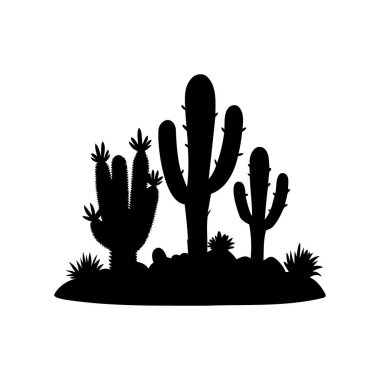Beyaz Arkaplanda Bitkilerle Kaktüs Bitkilerinin Silueti