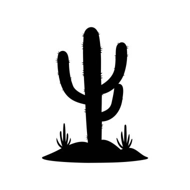 Kolları ve çöl zeminleri beyaz saguaro kaktüsünün silueti.