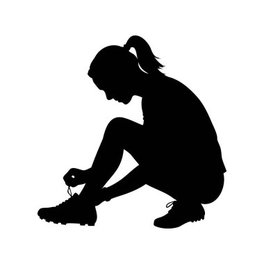 Ayakkabı bağını bağlayan bir kadının silüeti egzersiz aktivitesine hazırlanıyor.