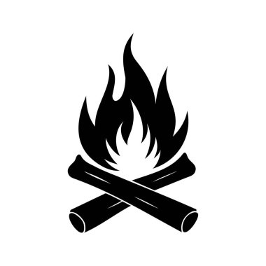 Büyüleyici bir kamp ateşi illüstrasyonunda yanan kütükler ve yükselen alevler yer alıyor.