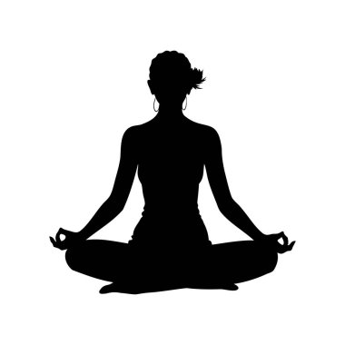 Lotus Pozisyonundaki Siyah Kadın Silüeti Meditasyon ve Yoga Uygulaması