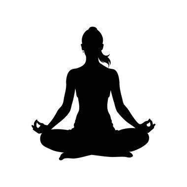 Nilüfer çiçekli bir kadının silueti meditasyon yapıyor, sakinlik için yoga yapıyor.