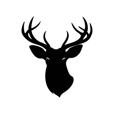 Beyaz arka planda belirgin boynuzları olan bir geyiğin ayrıntılı silueti.