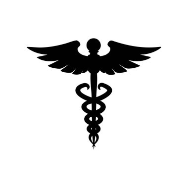 Tıp ve sağlık mesleklerini temsil eden Caduceus sembolünün siyah silueti
