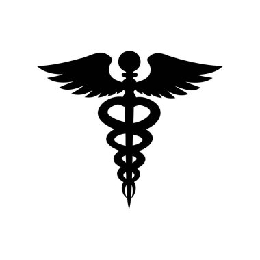 Siyah ve beyaz caduceus medikal sembolü, şifa ve tıp konseptini temsil ediyor.