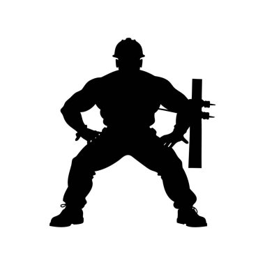 Güçlü bir sopa tutan kaslı bir hattın silueti vücudunu sabit tutuyor.